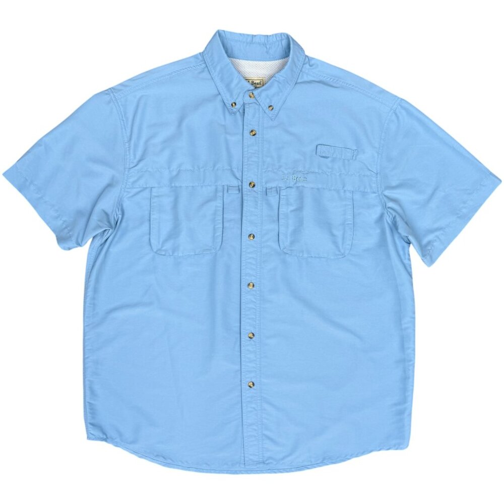 Men's L.L.‎ BEAN Tropicawear Fishing Short Sleeve Shirt #210253 Blue | Size L